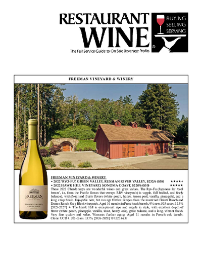 Restaurant Wine Reviews Freeman Wines cover