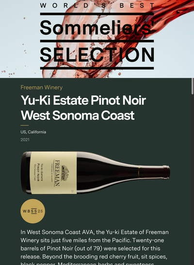 Freeman’s Yu-Ki Estate Pinot Noir Named One of the World’s Best cover